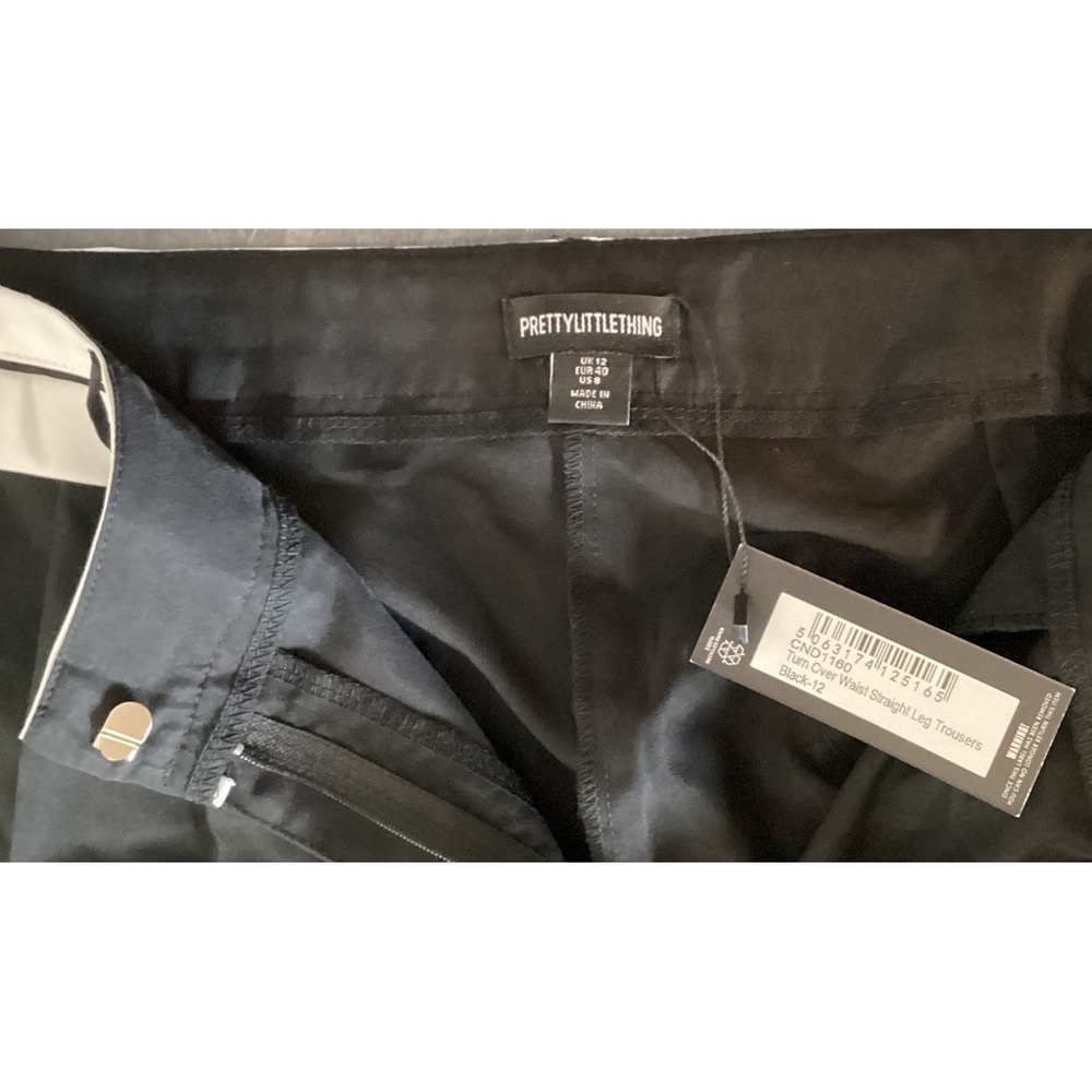 Corpgoth Academia Wide Leg Trousers 10 Black White Contrast Waistband Officecore - Picture 13 of 16